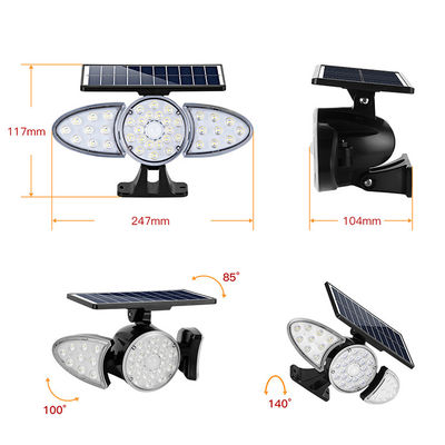 Tre luce della parete del sensore solare delle teste 100-400LM 38PCS LED per la via