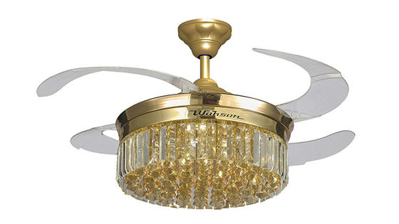 Luce ritrattabile del ventilatore da soffitto di Crystal Lampshade Silent LED 36W con le pale pieganti