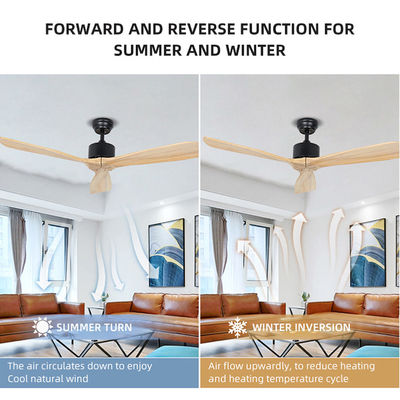 3 la luce di legno solida 52Inch del ventilatore da soffitto del ferro delle lame 65w ha condotto il ventilatore da soffitto dell'interno