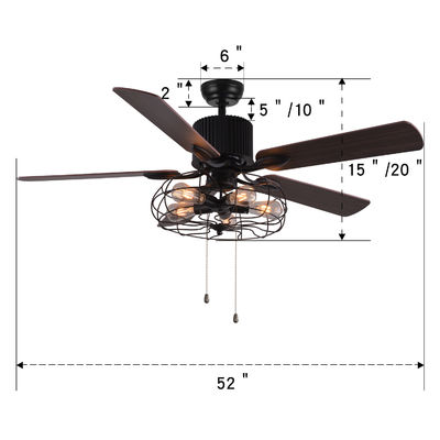 5 luce decorativa a 52 pollici del ventilatore da soffitto della catena di tirata della pala 18w