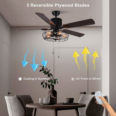 5 luce decorativa a 52 pollici del ventilatore da soffitto della catena di tirata della pala 18w