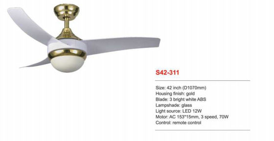 Pale bianche luminose dell'ABS del ventilatore da soffitto 3 telecomandati a 42 pollici di Dimmable