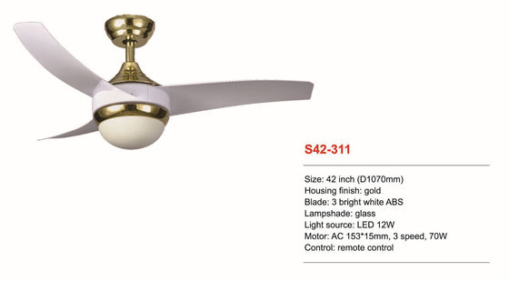 Pale bianche luminose dell'ABS del ventilatore da soffitto 3 telecomandati a 42 pollici di Dimmable