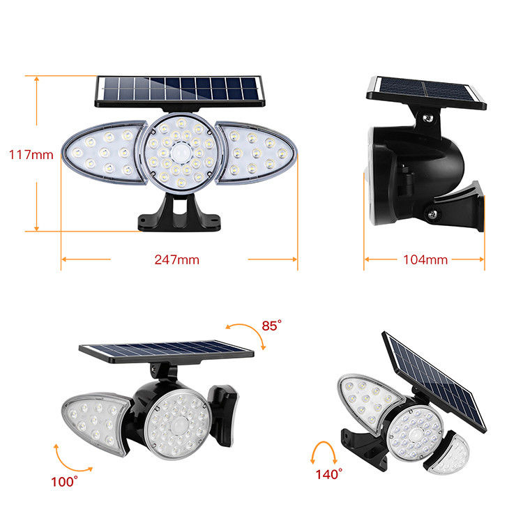 Tre luce della parete del sensore solare delle teste 100-400LM 38PCS LED per la via