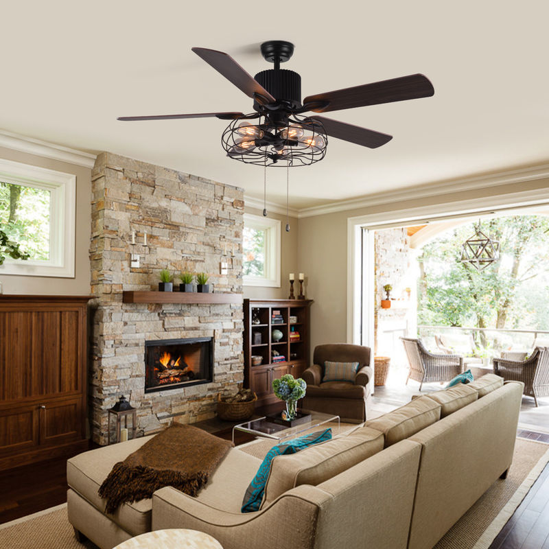 5 luce decorativa a 52 pollici del ventilatore da soffitto della catena di tirata della pala 18w
