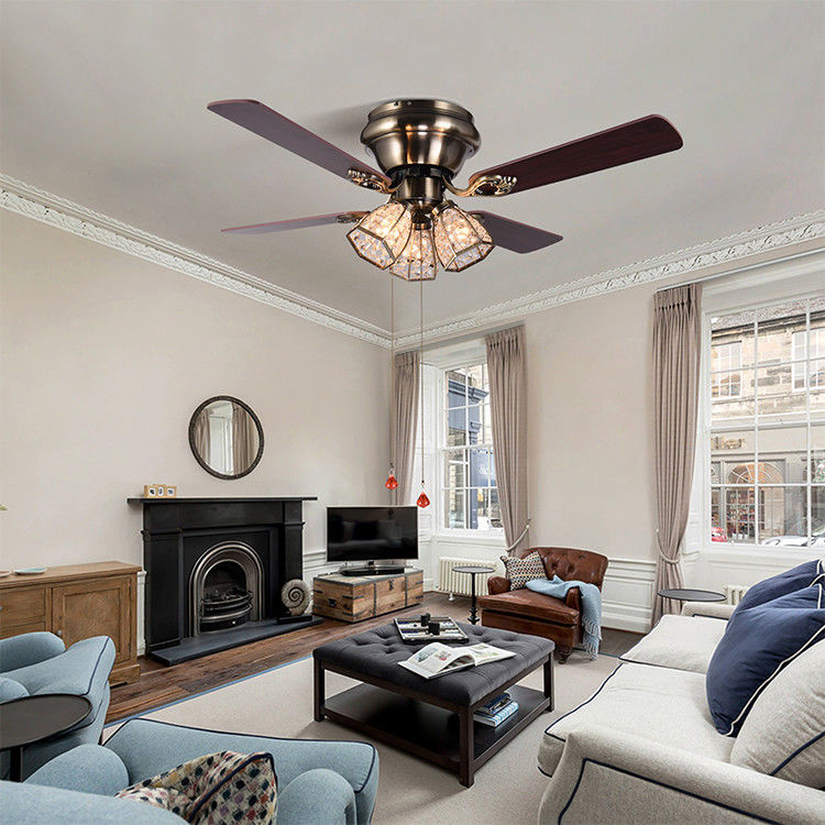 Lame d'ottone di Crystal Led Ceiling Fan 100lm/w 48inch 4 dell'oggetto d'antiquariato minimalista di stile